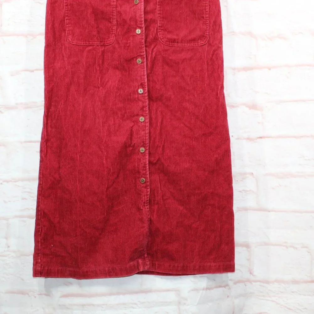 *Womens Red Cotton Sleeveless Button Front Corduroy Long Dress Size S - Picture 3 of 9